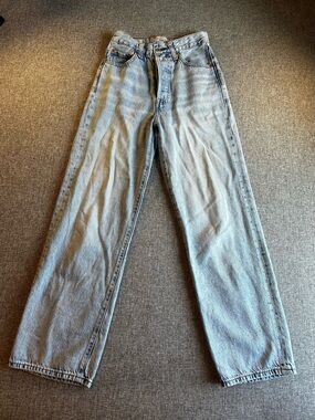 Levi’s Premium Ribcage Straight Ankle Jeans Big E Light Wash W24 L27 Womens